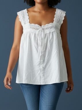 Plus Size White Lace-Trim Camisole Top
